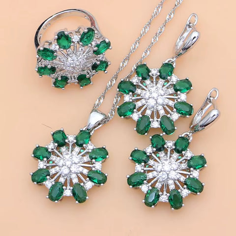 Elegant Women 925 Sterling Silver Jewelry Sets Green Zircon Wedding Party Plant Jewelry Kits Earrings Bracelet Dropshipping Gift