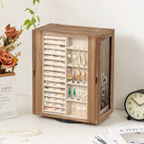 Jewelry Box for Women, Rustic Wooden Jewelry Organizer Box with 5 Drawers, Glass Doors, Vertical Open Desig
