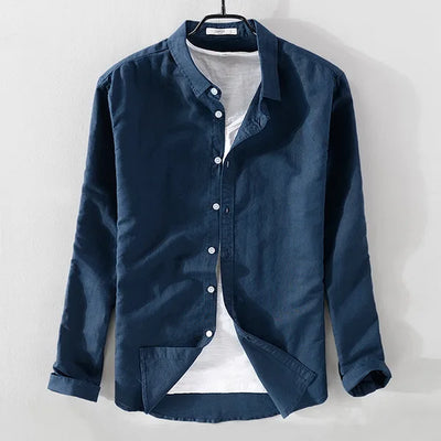 'S Brand Italy Stlye Long-Sleeved Linen Shirt Men Fashion Cotton Men Shirts Solid Coral Red Camisa Chemise