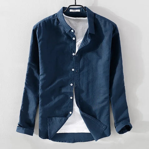 'S Brand Italy Stlye Long-Sleeved Linen Shirt Men Fashion Cotton Men Shirts Solid Coral Red Camisa Chemise