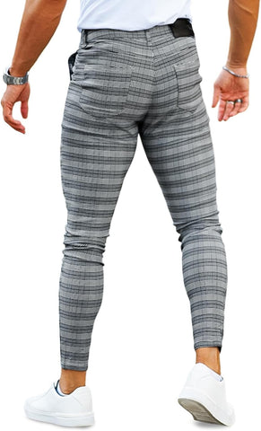 Mens Plaid Dress Pants Stretch Chino Pants Men Slim Fit