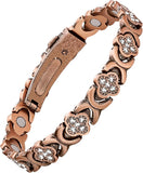 Pure Copper Bracelets for Women, Ultra Strength Magnetic Therapy Bracelet for Pain Relief with Neodymium Magnets & Sparkling Cubic Zirconia, Adjustable, Infinite Clover Jewelry