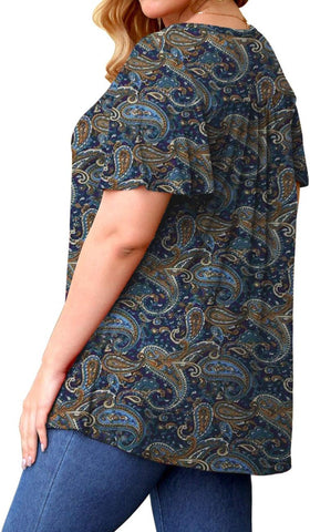 Women'S plus Size Long Sleeve Flowy Henley Shirt V Neck Tunic Tops