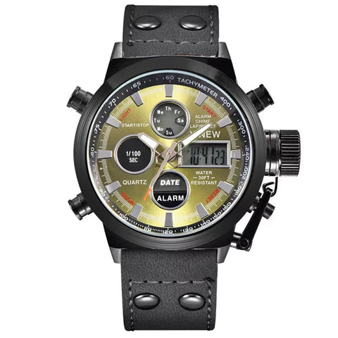 1Pc / Lot Men Genuine  Brand Designer Watches Students Fashion Leather Band Alarm Stopwatch Electronic Watch Montre Homme