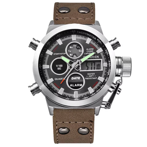 1Pc / Lot Men Genuine  Brand Designer Watches Students Fashion Leather Band Alarm Stopwatch Electronic Watch Montre Homme