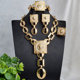 Jewelry Sets for Women 18K Gold Color African Jewellery Chain Necklace Bracelet Earrings Ring Wedding Party Lady Gift