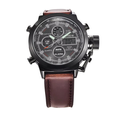 1Pc / Lot Men Genuine  Brand Designer Watches Students Fashion Leather Band Alarm Stopwatch Electronic Watch Montre Homme