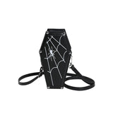 Halloween Coffin-Shape Shoulder Bag Gothic Ghost Spider Web Messenger Crossbody Bag Kids Personality Phone Bag for Women