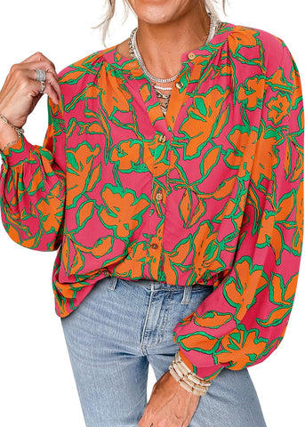 Women'S Floral Button down Blouse 2025 Fall Fashion Dressy Casual Long Sleeve Oversized Shirts Top Boho Clothes