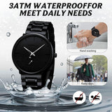 Mens Watches Ultra-Thin Minimalist Waterproof-Fashion Wrist Watch for Men Unisex Dress with Stainless Steel Band-Black Hands