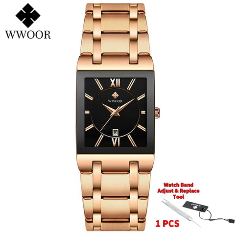 Brand Luxury Gold Bracelet Men'S Watches Fashion Square Quartz Wrist Watch for Men Stainless Steel Waterproof Reloj Hombre