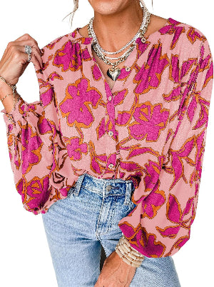 Women'S Floral Button down Blouse 2025 Fall Fashion Dressy Casual Long Sleeve Oversized Shirts Top Boho Clothes