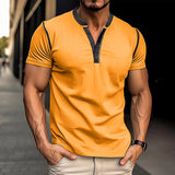 Fashion Short-Sleeved Polo Shirt Summer Button V-Neck T-Shirt Tops Mens Clothing