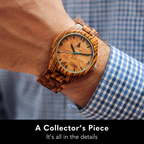 Wooden Watches for Men, Japanese Quartz Movement, Stylish Exotic Wrist Watch with Adjustable Stainless Steel Buckle, Wooden Straps, Watch Made from Ebony and Zebrawood, Relojes Para Hombre (Black Zebrawood 4)