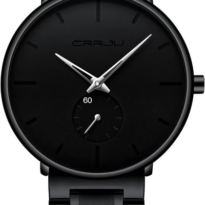 Mens Watches Ultra-Thin Minimalist Waterproof-Fashion Wrist Watch for Men Unisex Dress with Stainless Steel Band-Black Hands