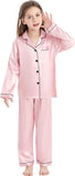 Girls Boys Silk Satin Pajamas Set Button-Down Two-Piece Pjs Lounge Sets with Long Pants