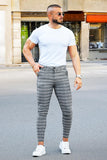 Mens Plaid Dress Pants Stretch Chino Pants Men Slim Fit