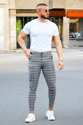 Mens Plaid Dress Pants Stretch Chino Pants Men Slim Fit