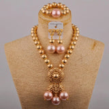 Wedding Jewelry Fashion Purple Glass Pearl Necklace African Wedding Bead Nigerian Bride Wedding Jewelry Set SH-53