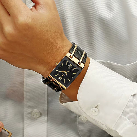 Brand Luxury Gold Bracelet Men'S Watches Fashion Square Quartz Wrist Watch for Men Stainless Steel Waterproof Reloj Hombre