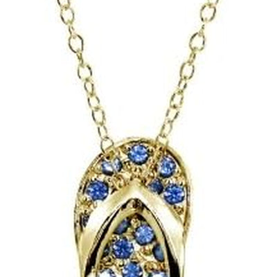 Sterling Silver Simulated Blue Sapphire Flip-Flop Beach Sandal Necklace