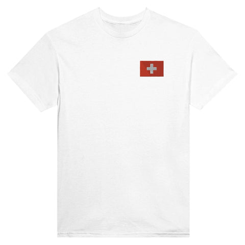 T-Shirt – Drapeau Et Armoiries De La Suisse – Brodé – Coton Mélangé