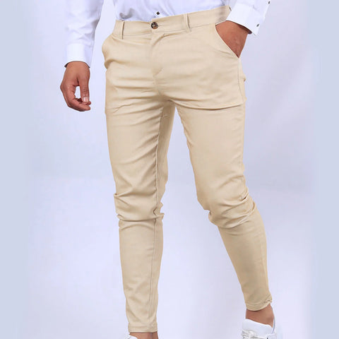 Mens Chinos Slim Fit Pants Flat Front Stretch Skinny Tapered Dress Pants Comfort Casual Solid Trousers 2024