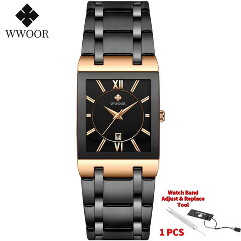 Brand Luxury Gold Bracelet Men'S Watches Fashion Square Quartz Wrist Watch for Men Stainless Steel Waterproof Reloj Hombre