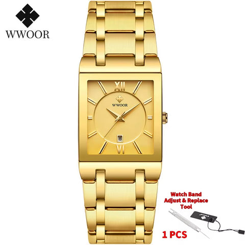 Brand Luxury Gold Bracelet Men'S Watches Fashion Square Quartz Wrist Watch for Men Stainless Steel Waterproof Reloj Hombre