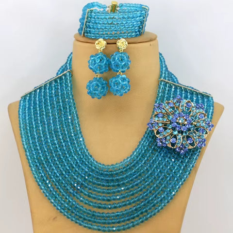 Perfect Red African Crystal Beads Jewelry Set Nigerian Beads African Lace Fabric Wedding Jewelry Set