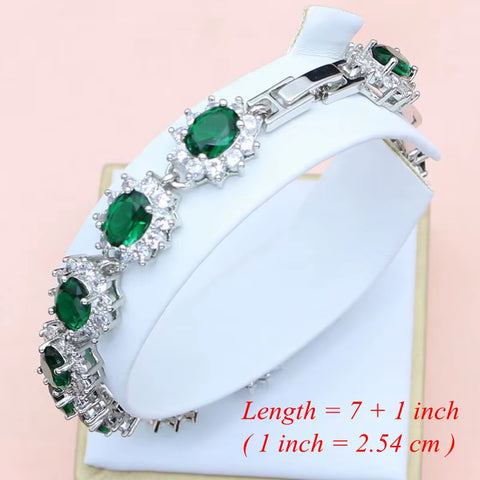 Elegant Women 925 Sterling Silver Jewelry Sets Green Zircon Wedding Party Plant Jewelry Kits Earrings Bracelet Dropshipping Gift