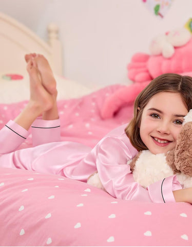 Girls Boys Silk Satin Pajamas Set Button-Down Two-Piece Pjs Lounge Sets with Long Pants